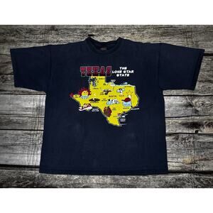 Vintage 90s Texas Lone Star State Map Graphic T Shirt Navy XL Soffe USA